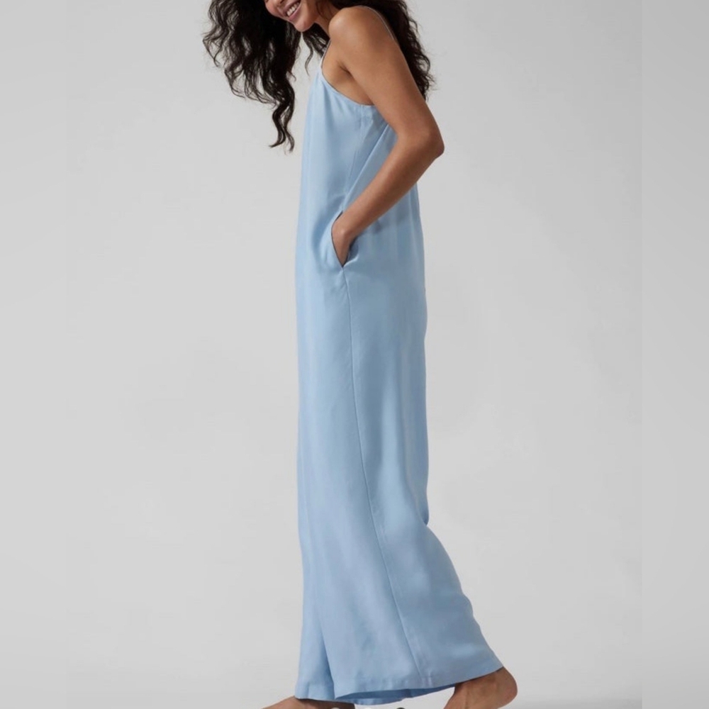 Athleta Calm Cool Romper Jumpsuit Light Blue Pajama Sleep Loungewear - Picture 10 of 10